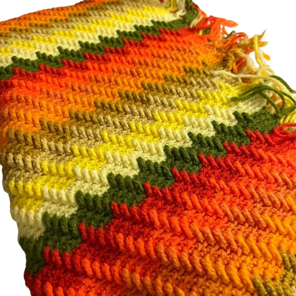Vintage Handmade Crochet‎ Ripple Afghan Throw Blanket Chevron Zigzag 40x60